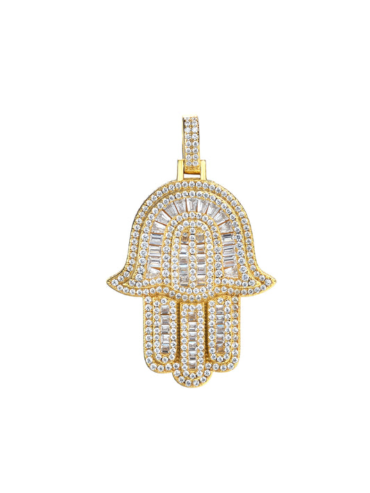 Baguette Diamond Hamsa Hand Charm Pendant