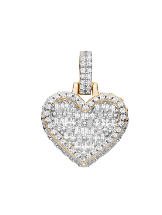 Baguette  14K Yellow Gold Two Tone Diamonds Love Heart Pendant