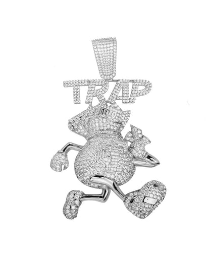 Iced Out 14k Gold Finish Money Bag Trap House Pendant