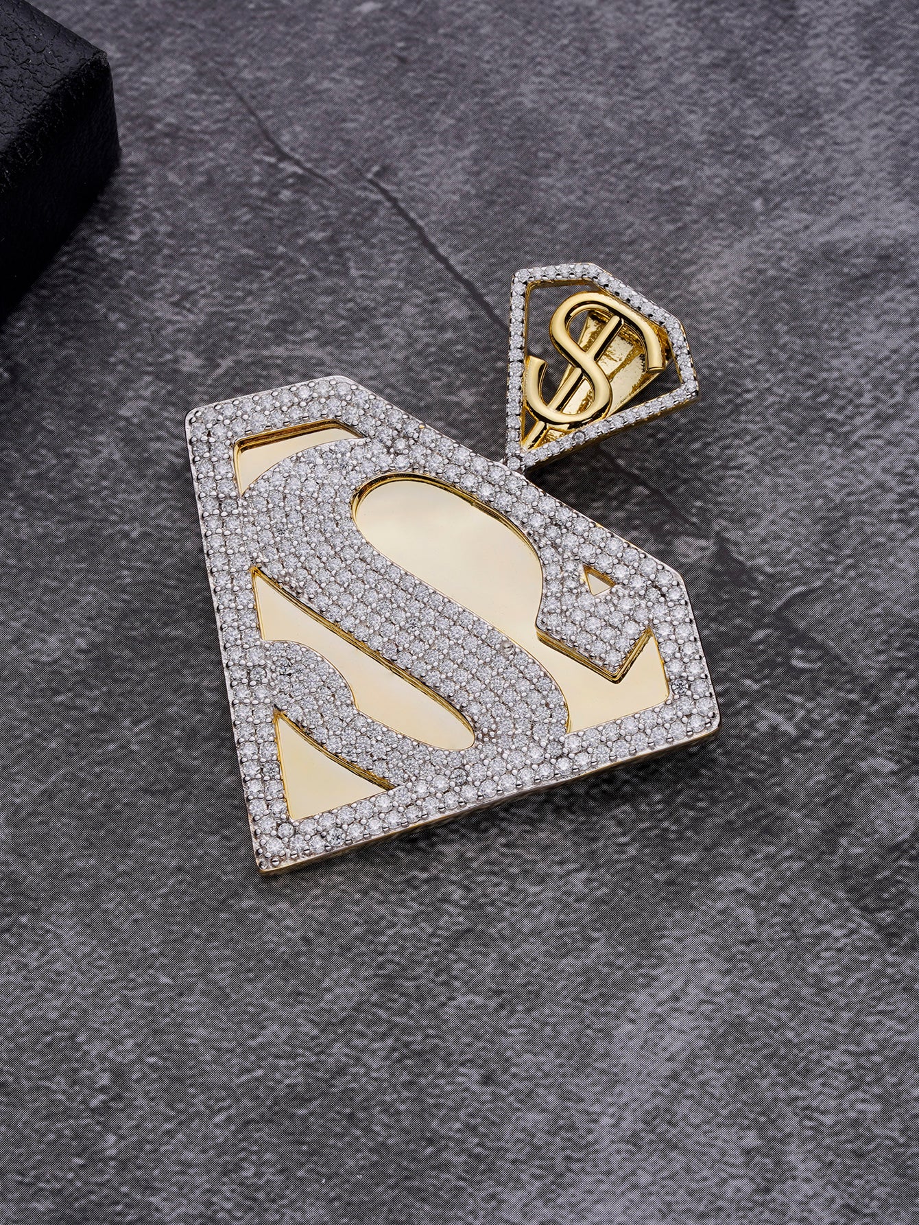 Iced Out Superman Superhero  14K Gold Plated White gold plated Pendant Chain