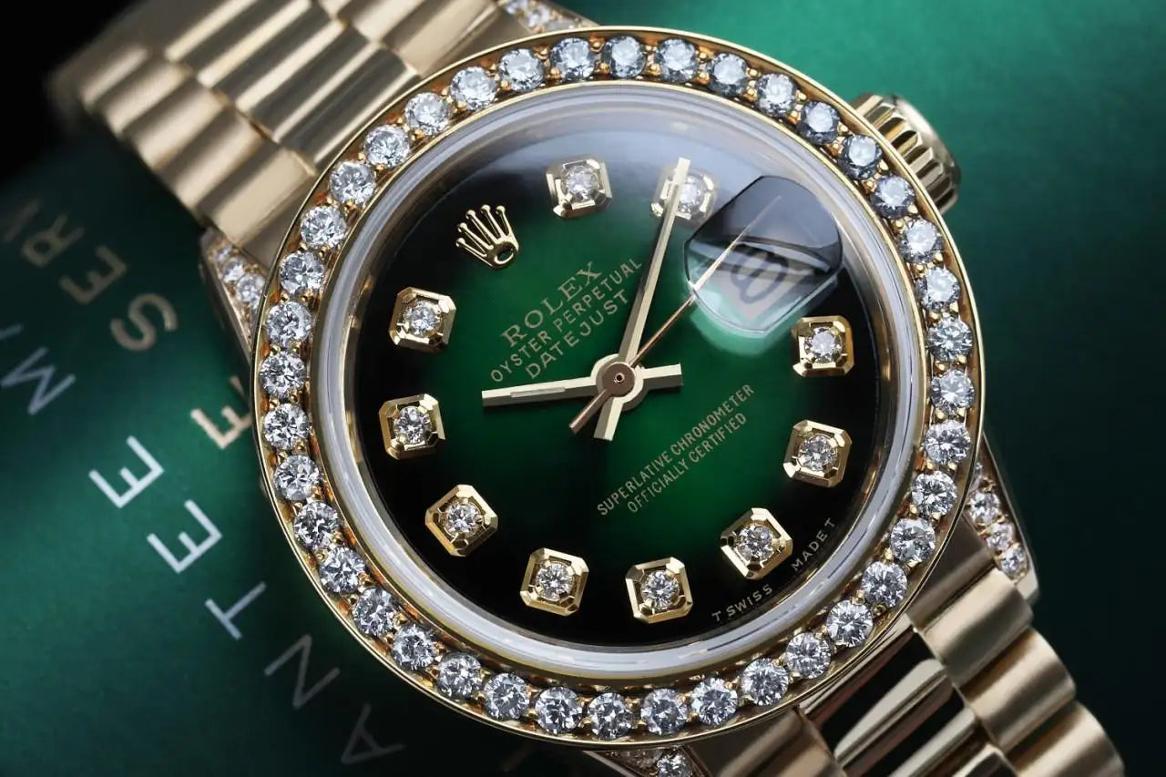 Rolex Presidential 18kt Gold Green Diamond Dial Bezel and Lugs