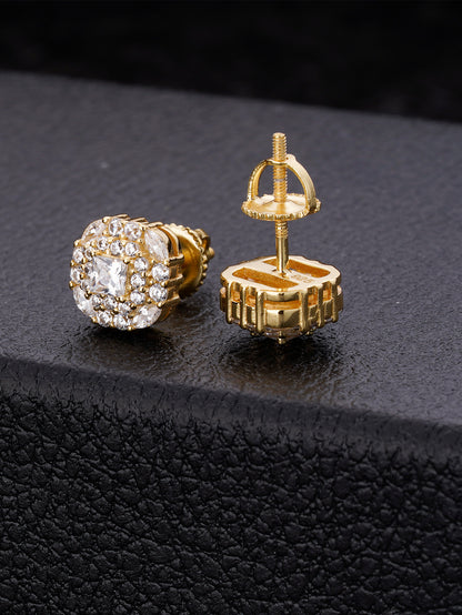 Diamond Stud Earrings  14K Real Gold Plated