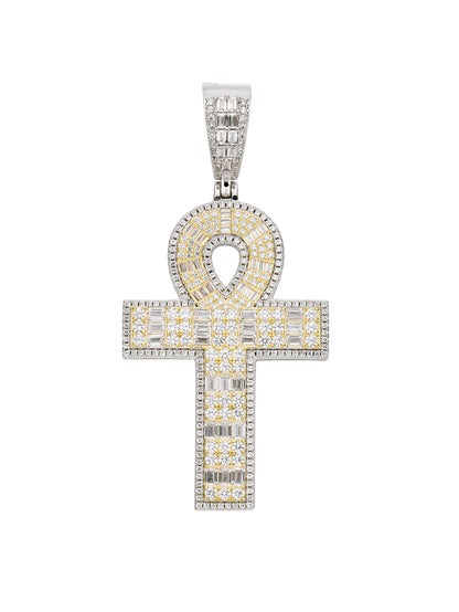 18K Gold Plated Iced Out  Cross Egyptian Pendant Necklace for Men