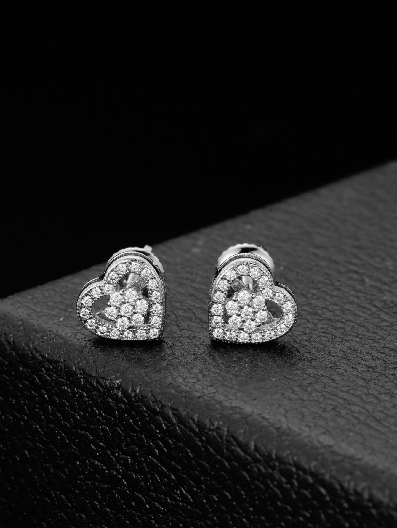 Luxury Silver Heart Shaped Stud Earrings