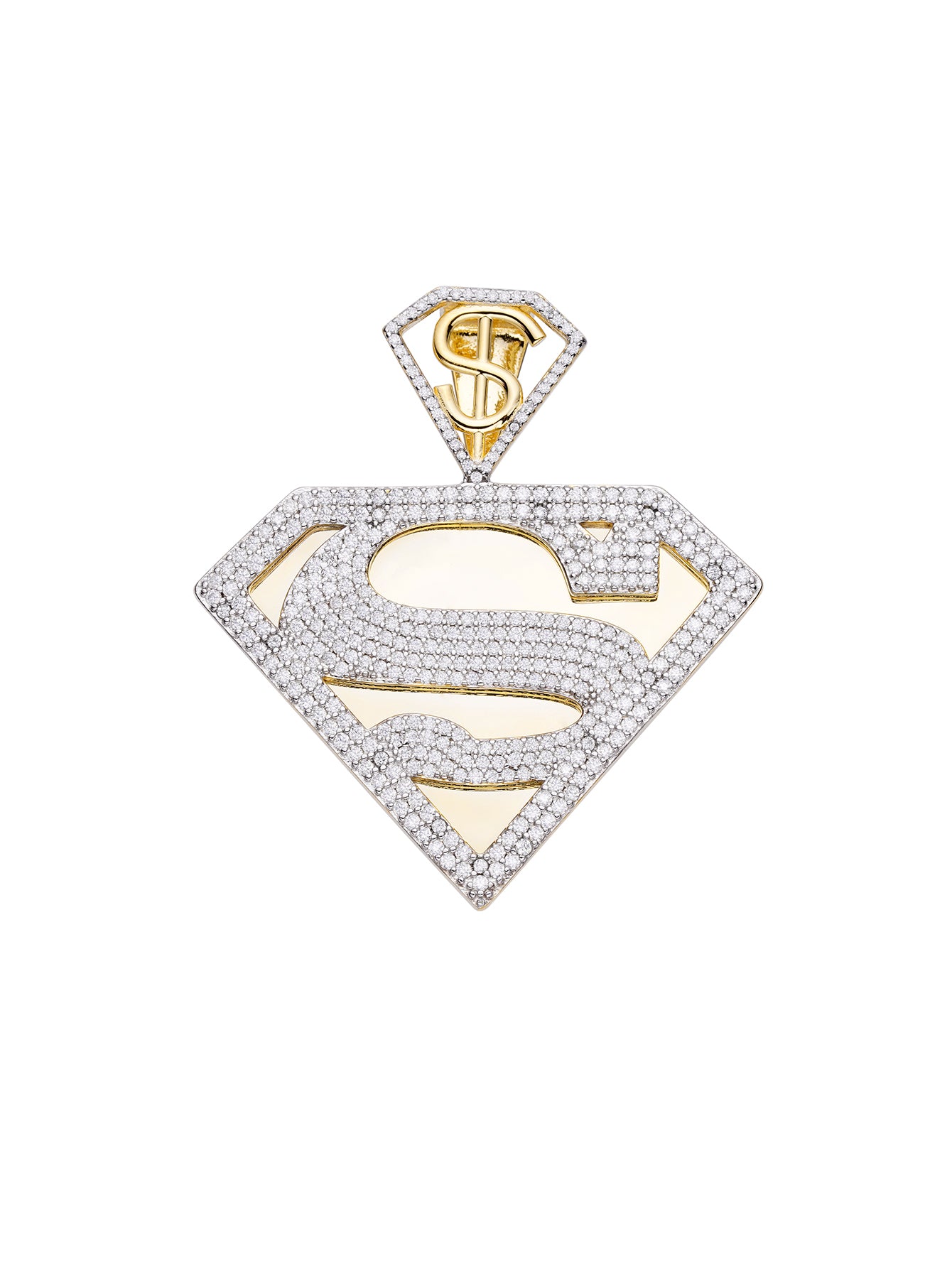 Iced Out Superman Superhero  14K Gold Plated White gold plated Pendant Chain