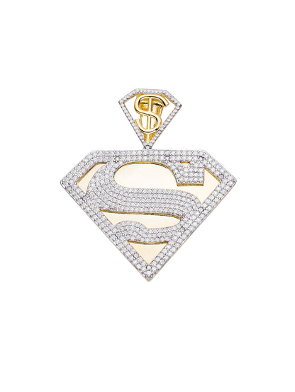 Iced Out Superman Superhero  14K Gold Plated White gold plated Pendant Chain