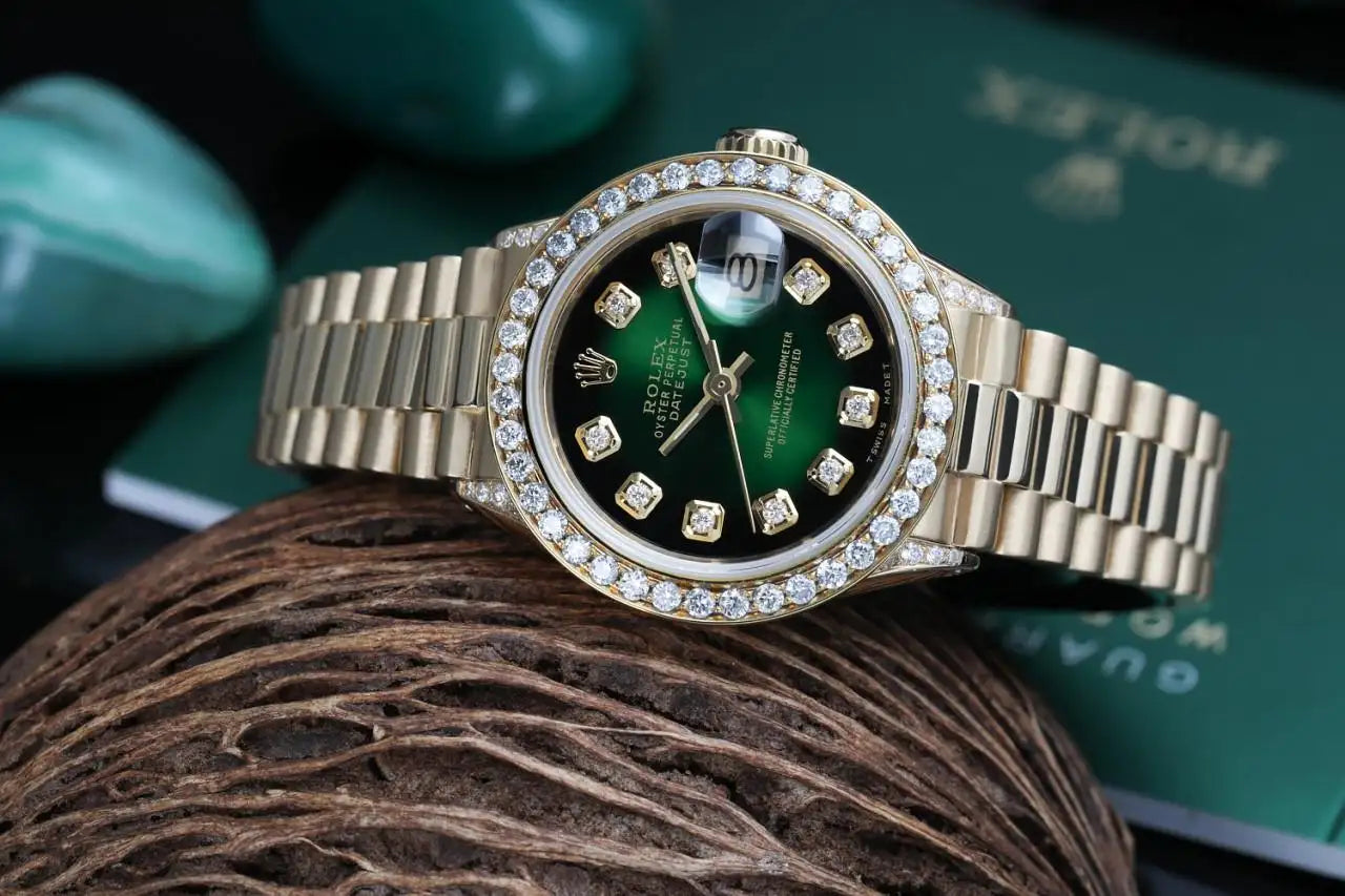 Rolex Presidential 18kt Gold Green Diamond Dial Bezel and Lugs