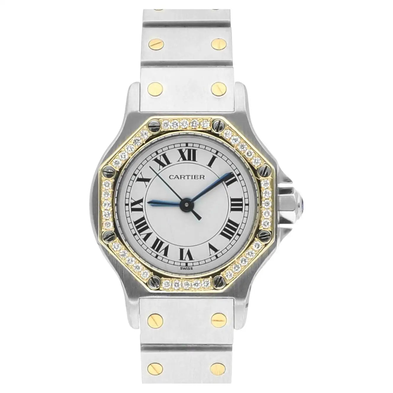 Cartier Santos Ronde Gold Octagon 29mm Women's Watch with Diamond Bezel