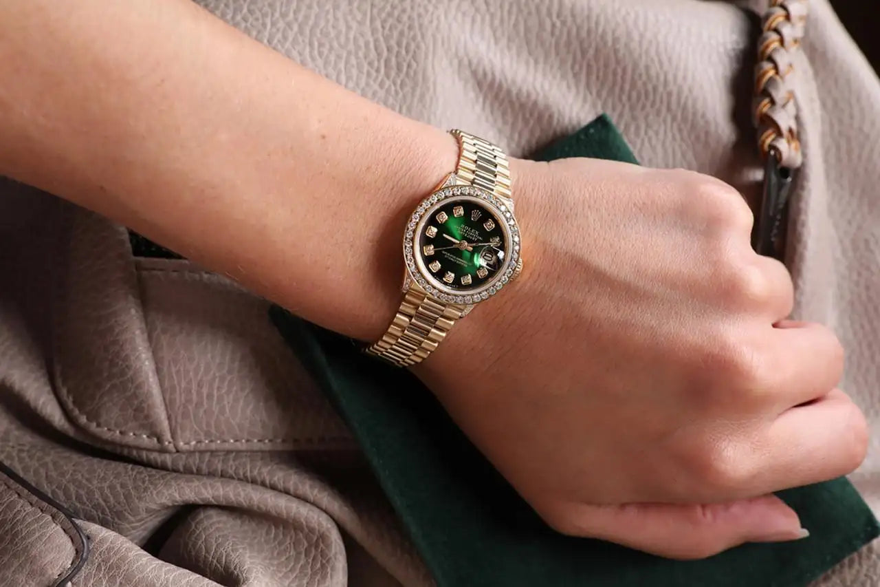 Rolex Presidential 18kt Gold Green Diamond Dial Bezel and Lugs