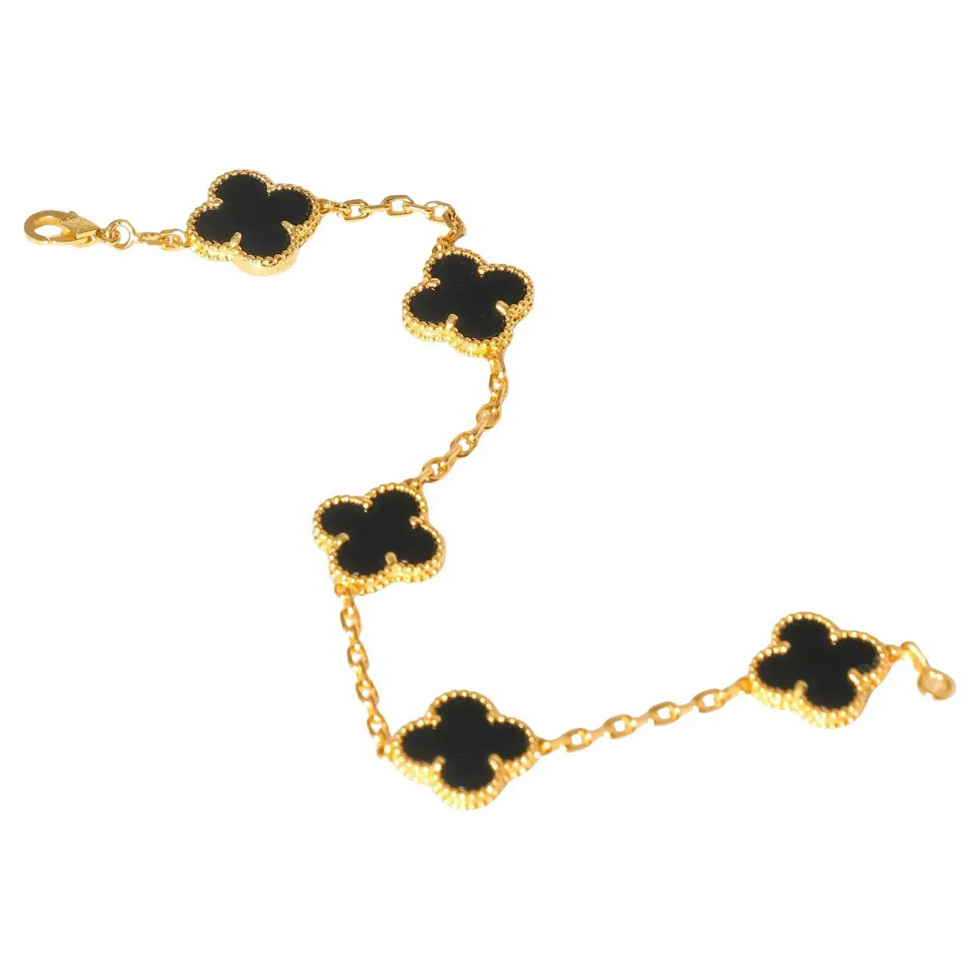 Van Cleef & Arpels 18k Yellow Gold Black Onyx 5 Motifs Alhambra Bracelet